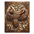 Western Brown Leather Floral Scroll Rug