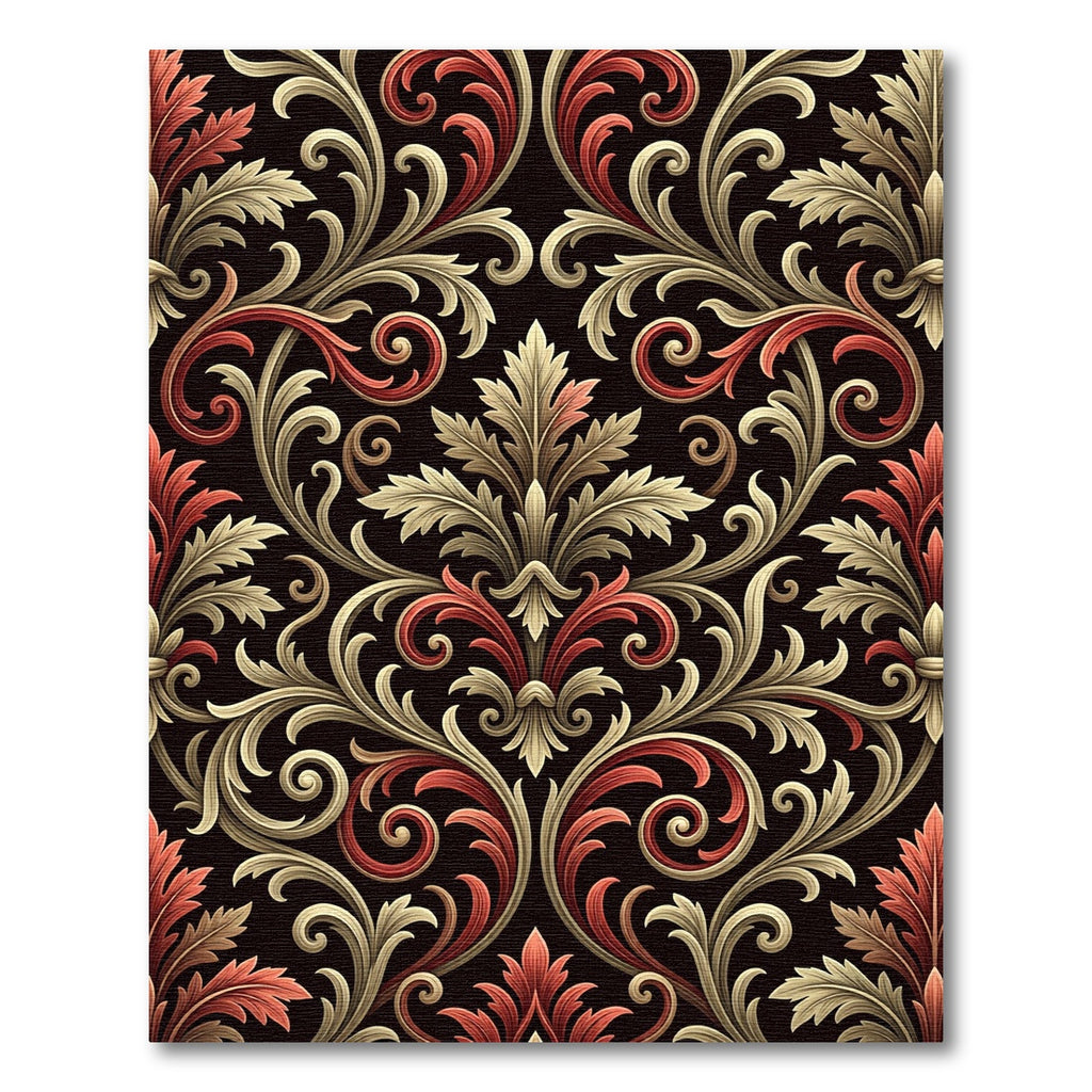 Intricate Red Golden Acanthus Scrolls Rug