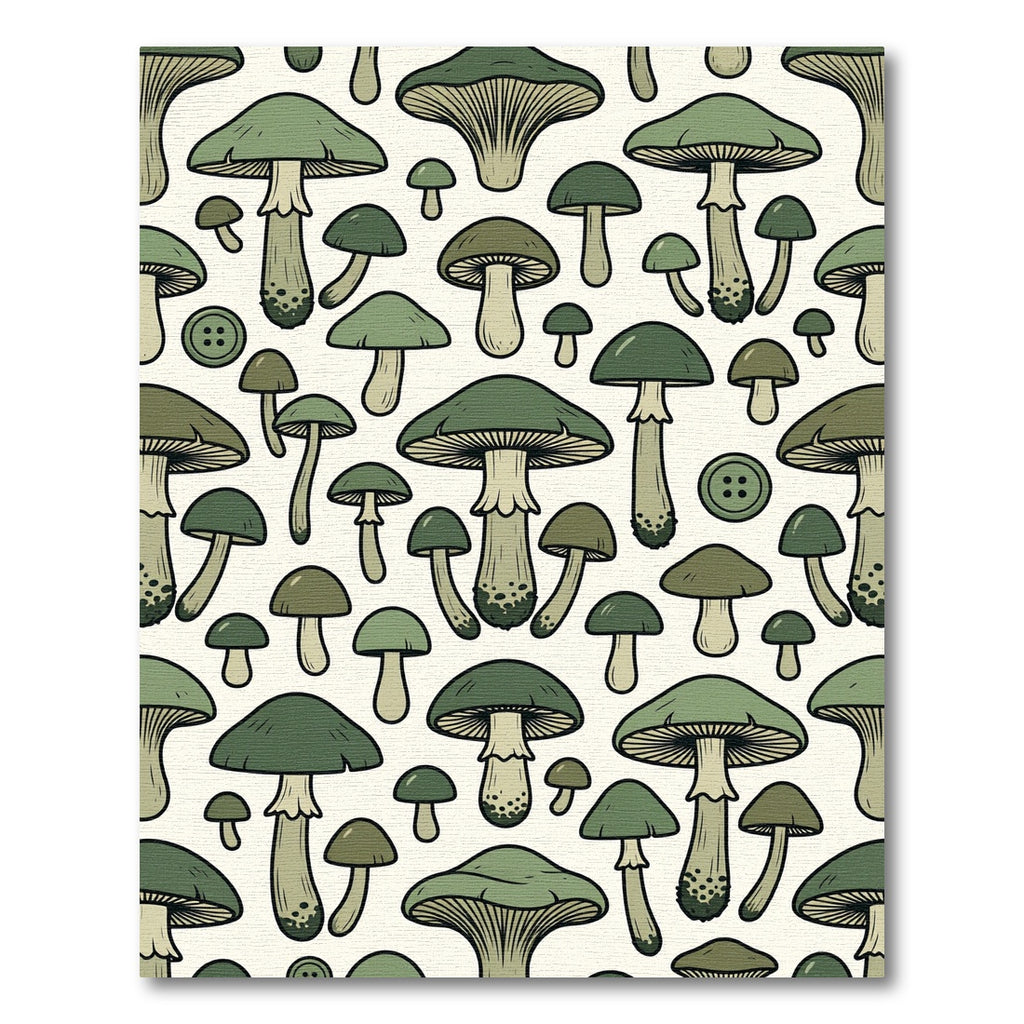 Whimsical Sage Mushroom Forest Illustration Rug