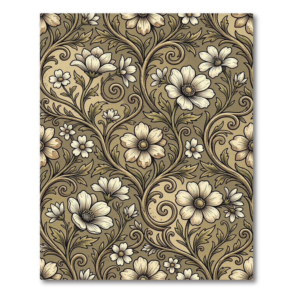 Elegant Botanical Scroll Floral Gold Rug