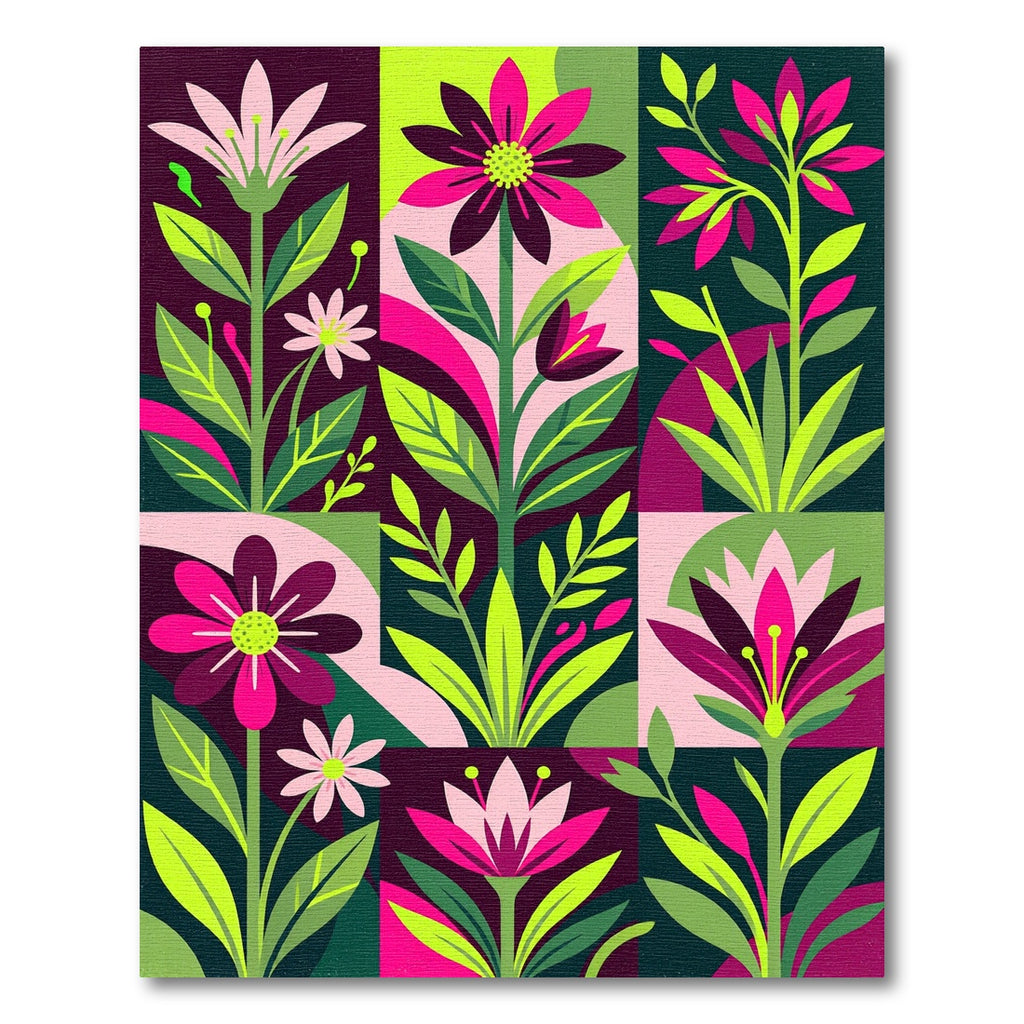 Bold Modern Floral Botanical Grid Rug