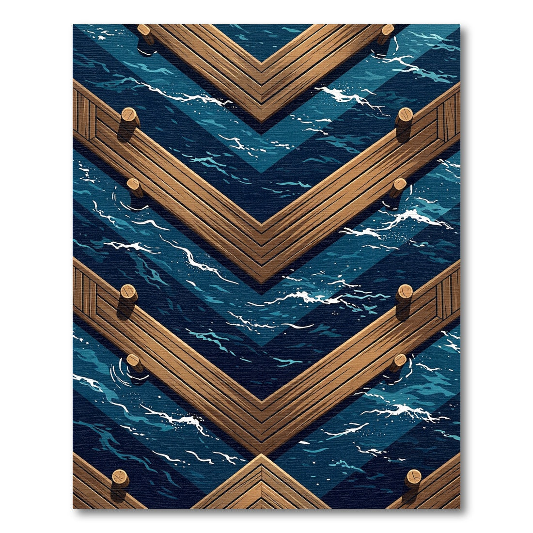 Geometric Navy Blue Coastal Pier Rug