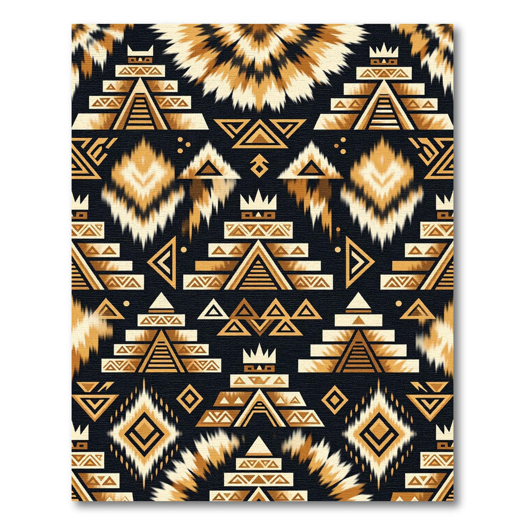 Golden Black Tribal Pyramid Sunburst Rug