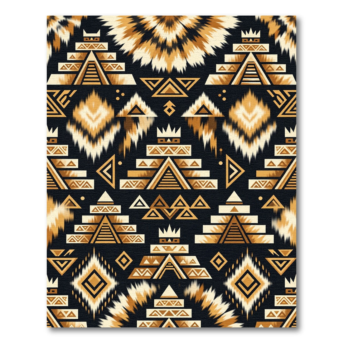 Golden Black Tribal Pyramid Sunburst Rug
