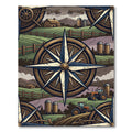 Rustic Farmhouse Compass Landscape Art Rug