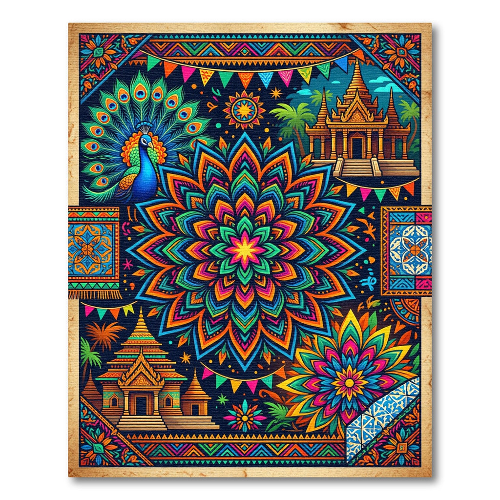 Vibrant Teal Peacock Mandala Temple Rug