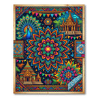 Vibrant Teal Peacock Mandala Temple Rug
