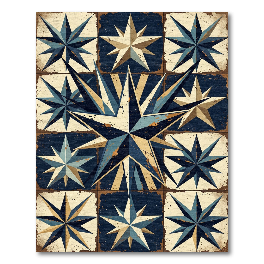 Vintage Navy and Cream Nautical Star Rug