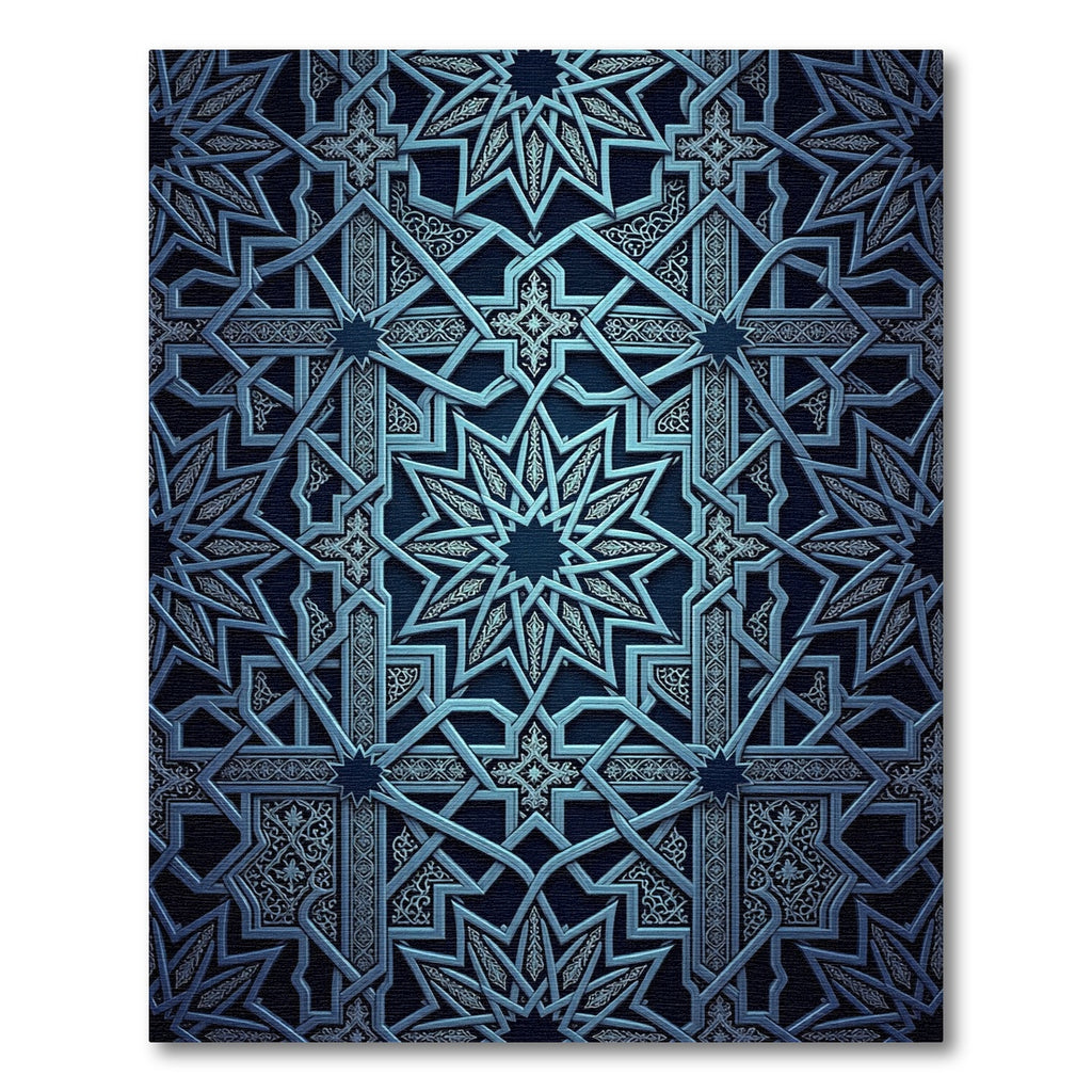 Deep Blue Geometric Starburst Lattice Rug