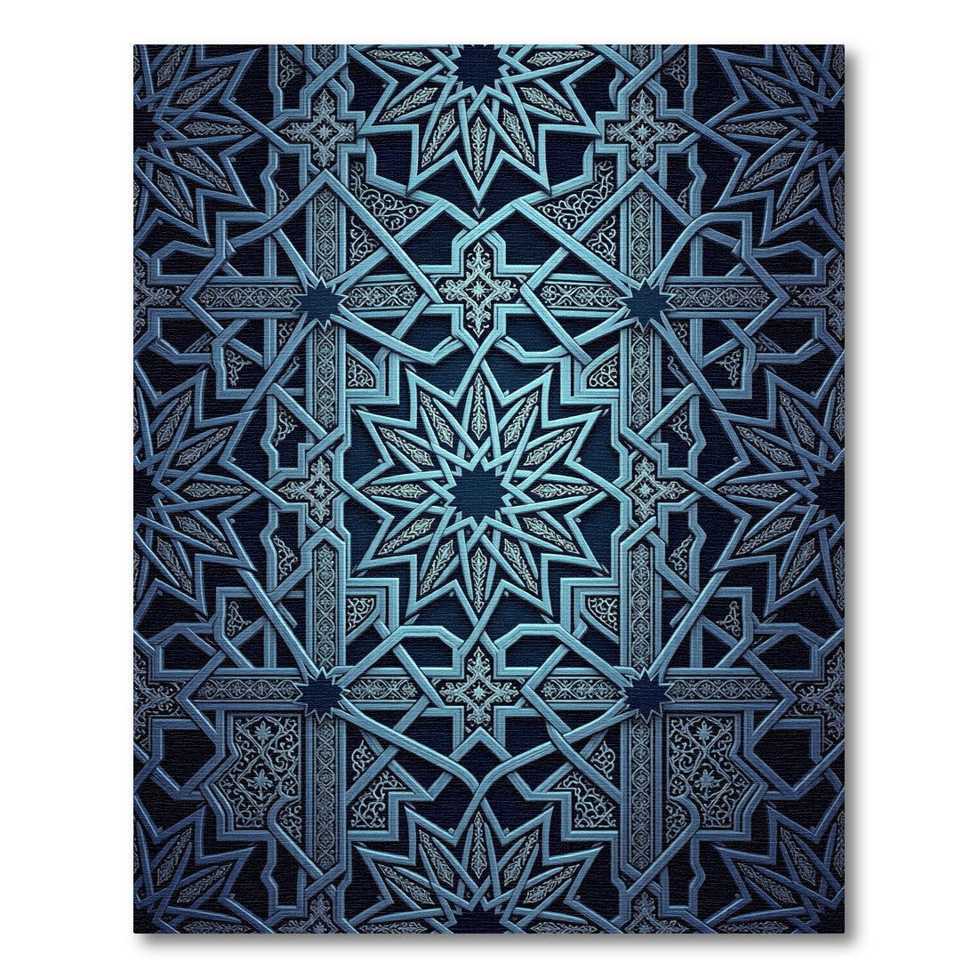 Deep Blue Geometric Starburst Lattice Rug