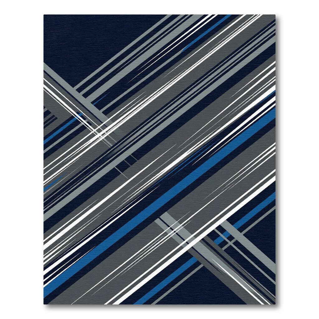 Modern Navy Gray Linear Geometric Art Rug