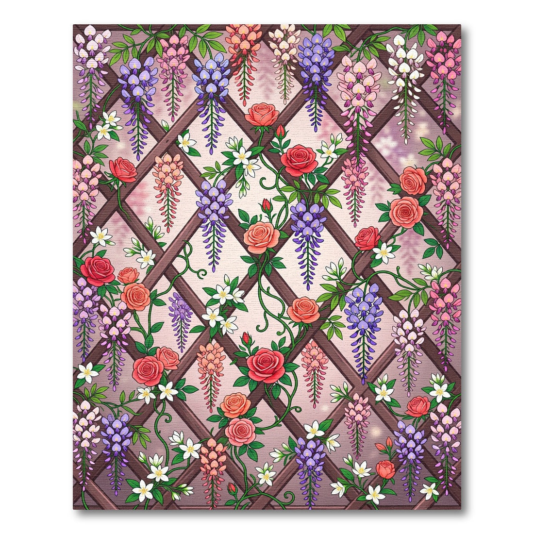 Wisteria Rose Trellis Garden Tapestry Rug