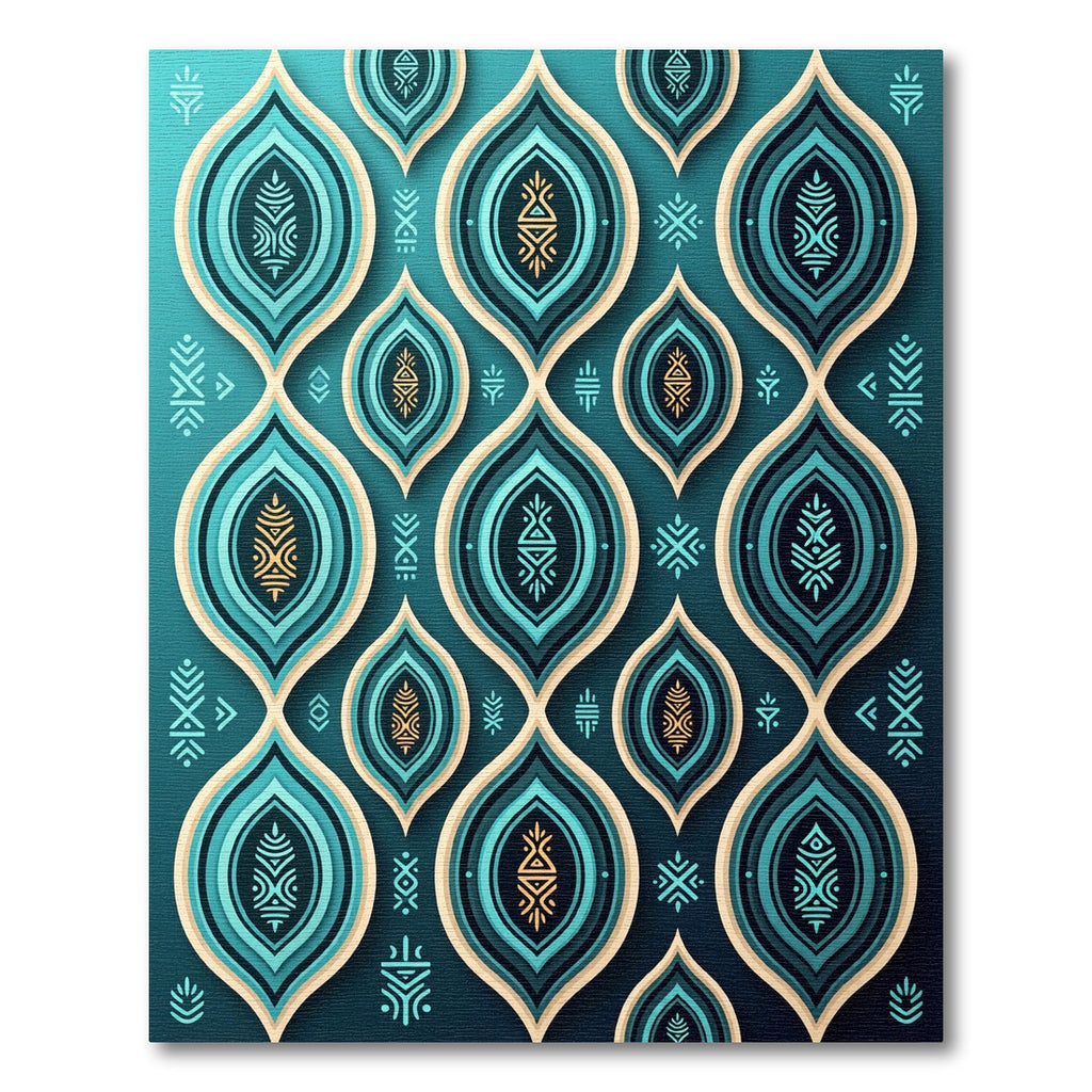 Teal Turquoise Layered Almond Medallion Rug