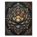 Ornate Golden Charcoal Lotus Mandala Rug