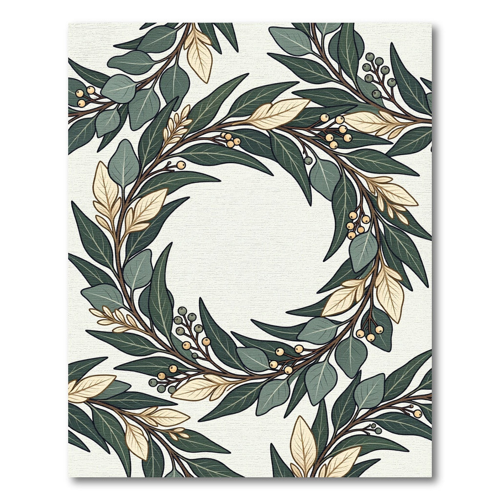Botanical Wreath with Sage and Gold Leaves Rug