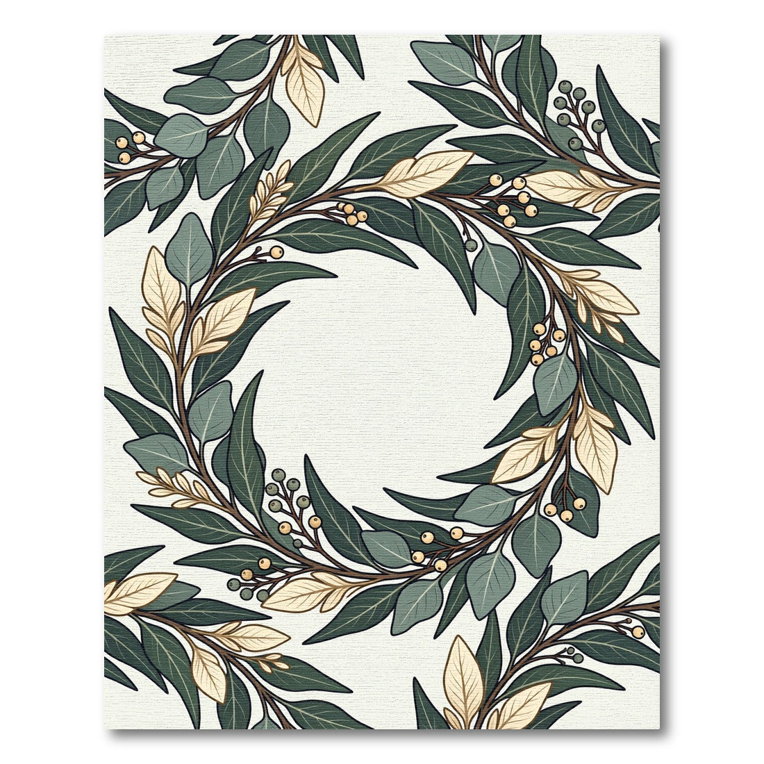 Botanical Wreath with Sage and Gold Leaves Rug