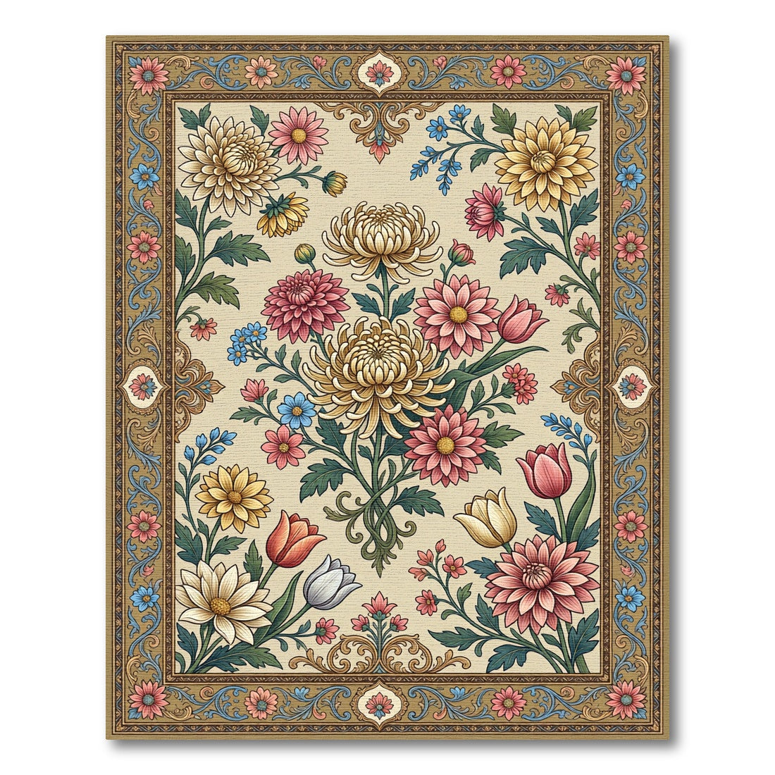 Classic Floral Arrangement Cream Garden Rug