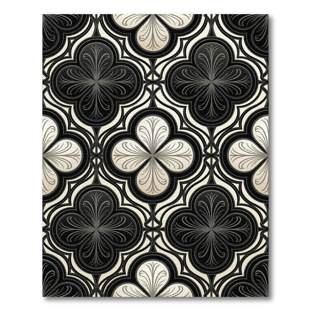 Monochrome Quatrefoil Damask Art Deco Tile Rug