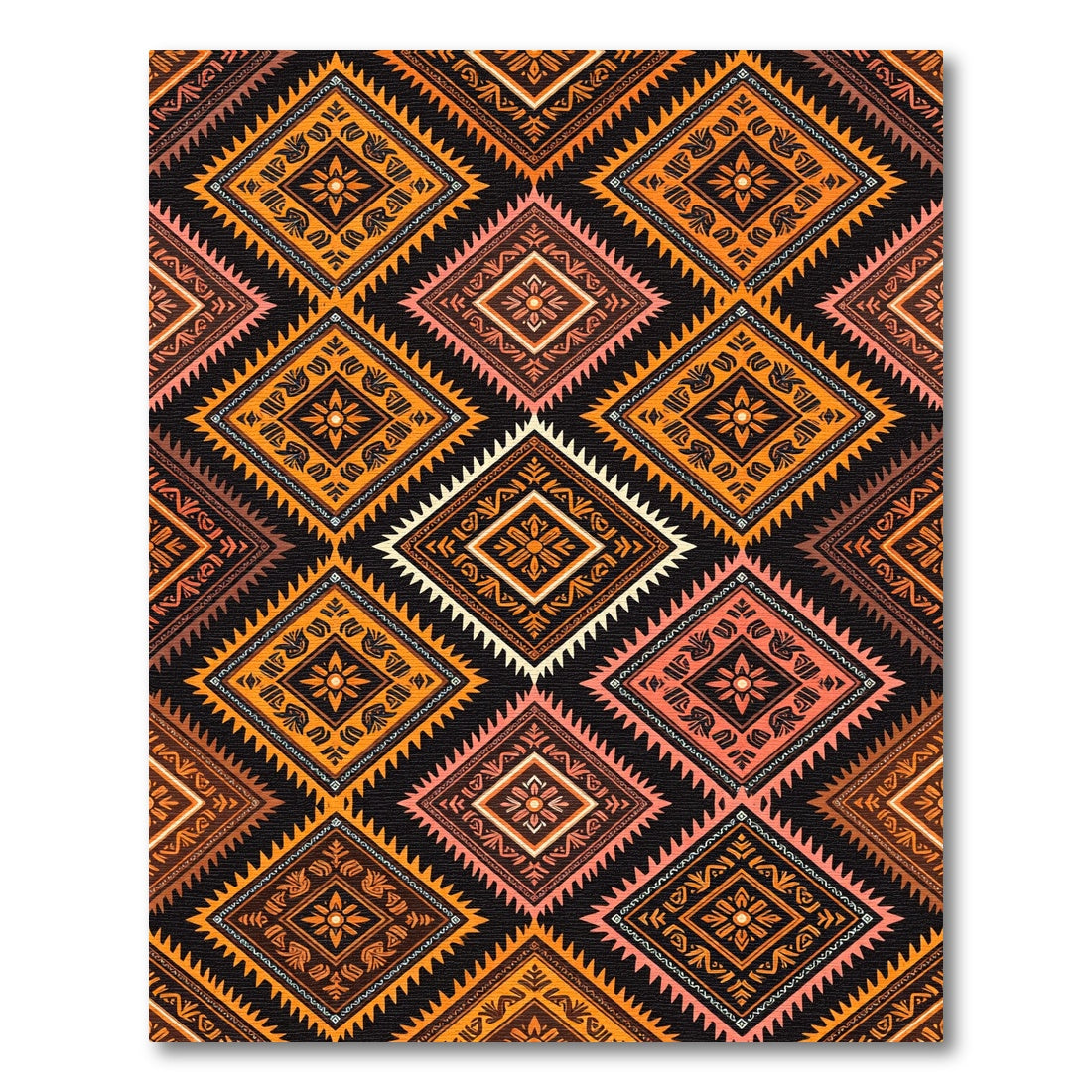 Orange Peach Diamond Tribal Rug