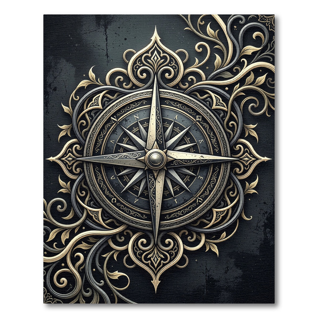 Regal Gold Filigree Compass Medallion Rug