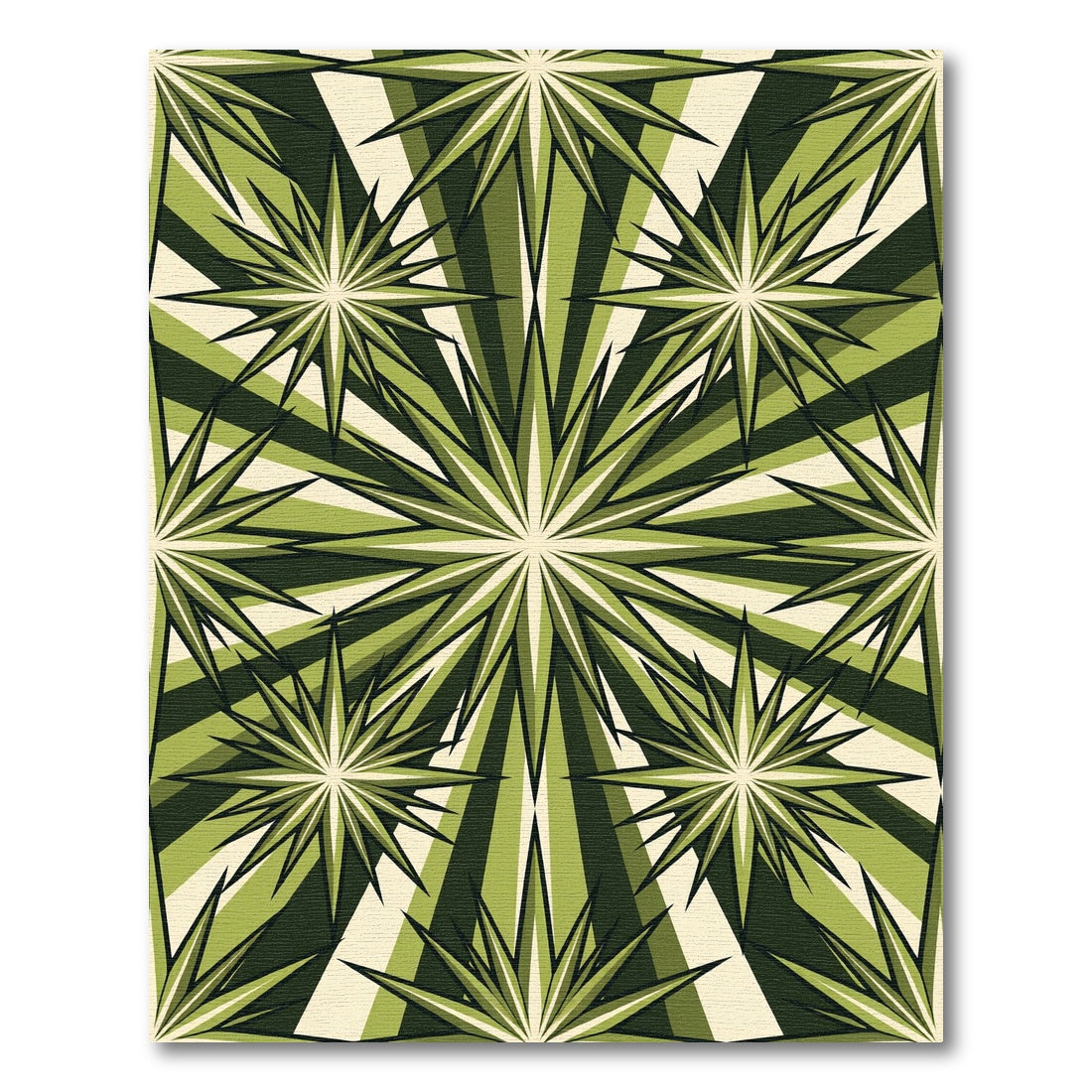 Retro Olive Green Radiant Starburst Rug