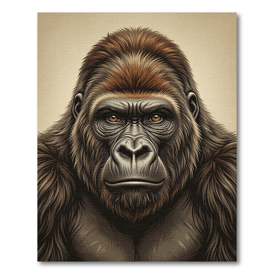 Majestic Sepia Gorilla Portrait Art Rug