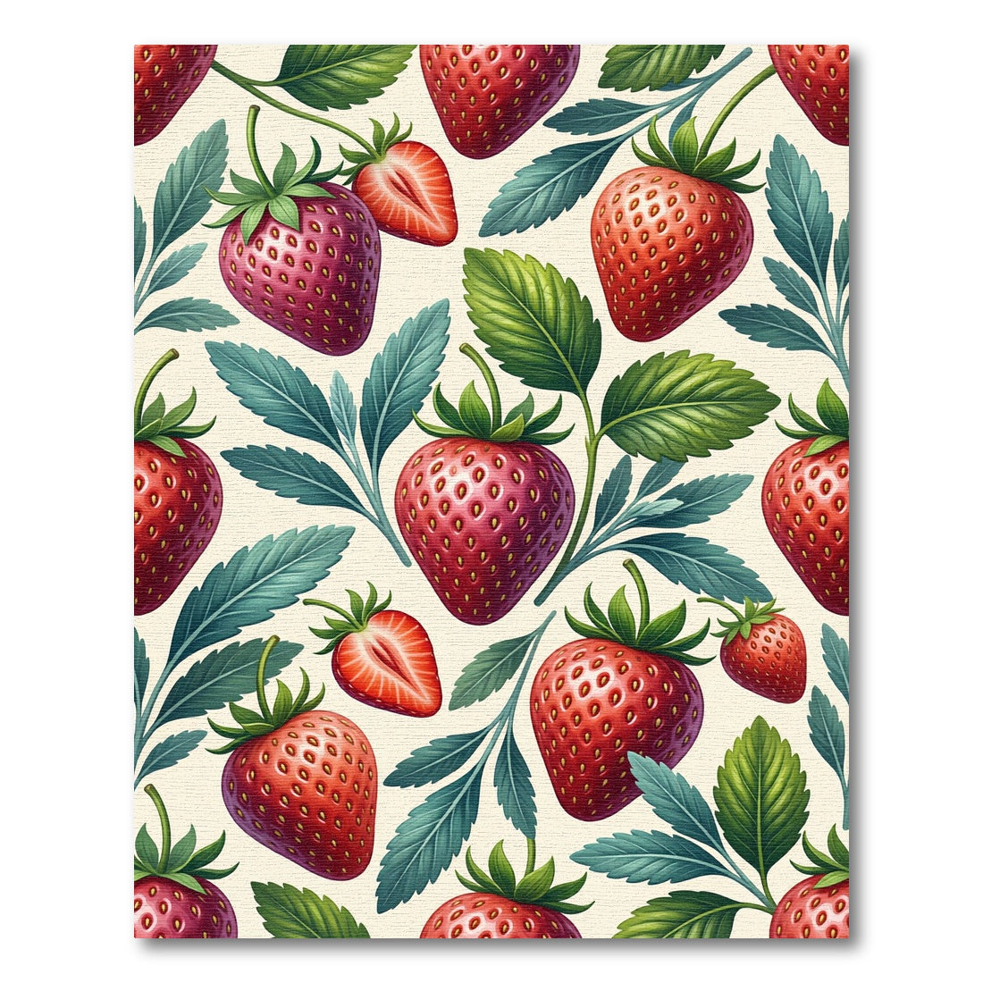Botanical Strawberry Fruit Red Green Rug