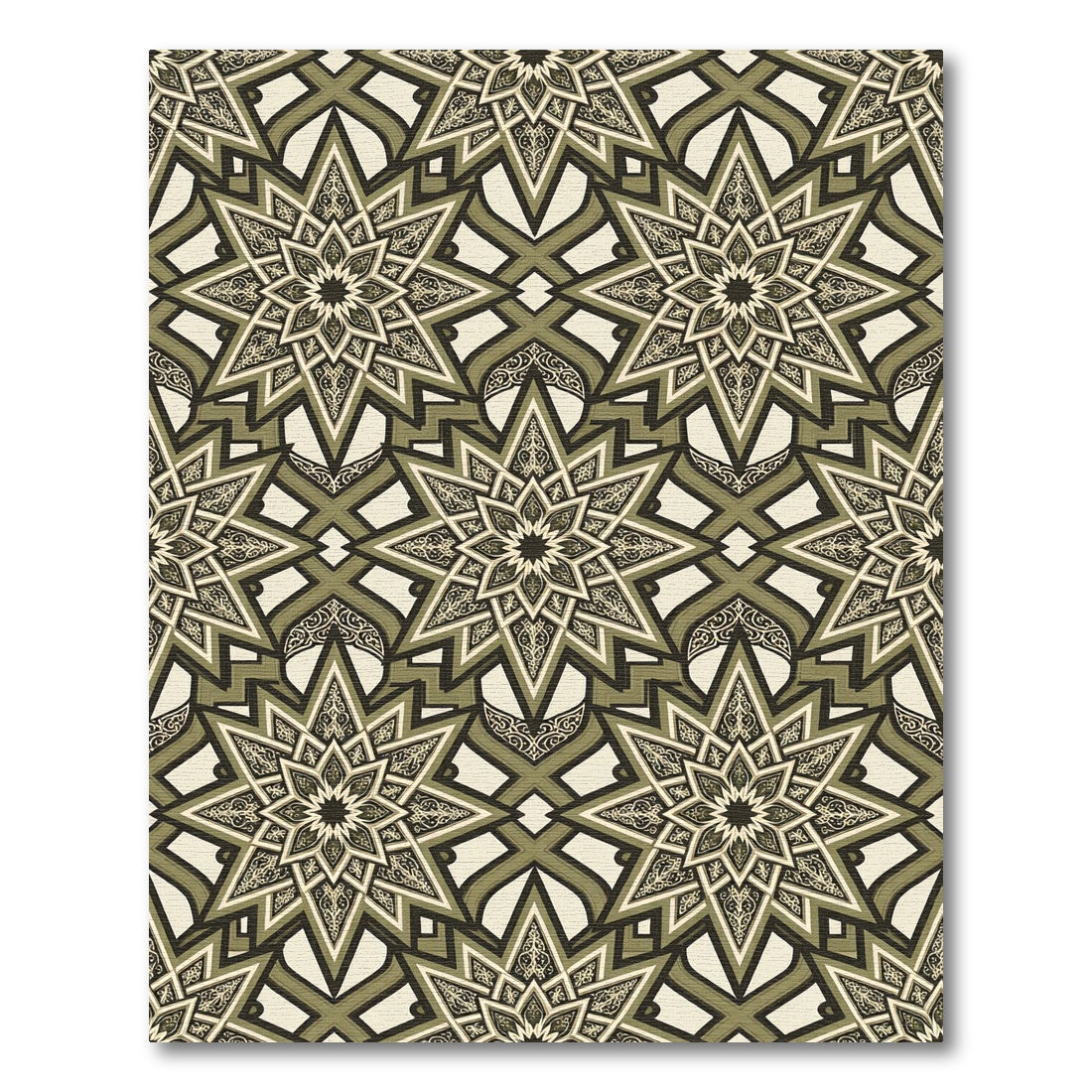 Olive Geometric Star Tile Art Rug