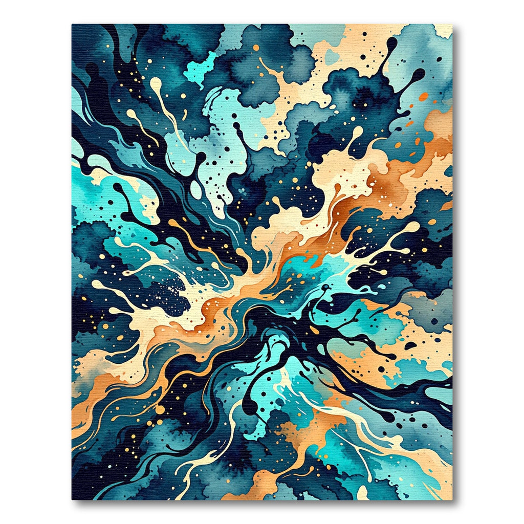 Teal and Amber Abstract Wave Fluid Rug