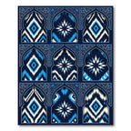 Azure Indigo Ikat Geometric Star Arches Rug