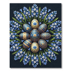 Golden Floral Ornate Egg Blue Hyacinth Rug
