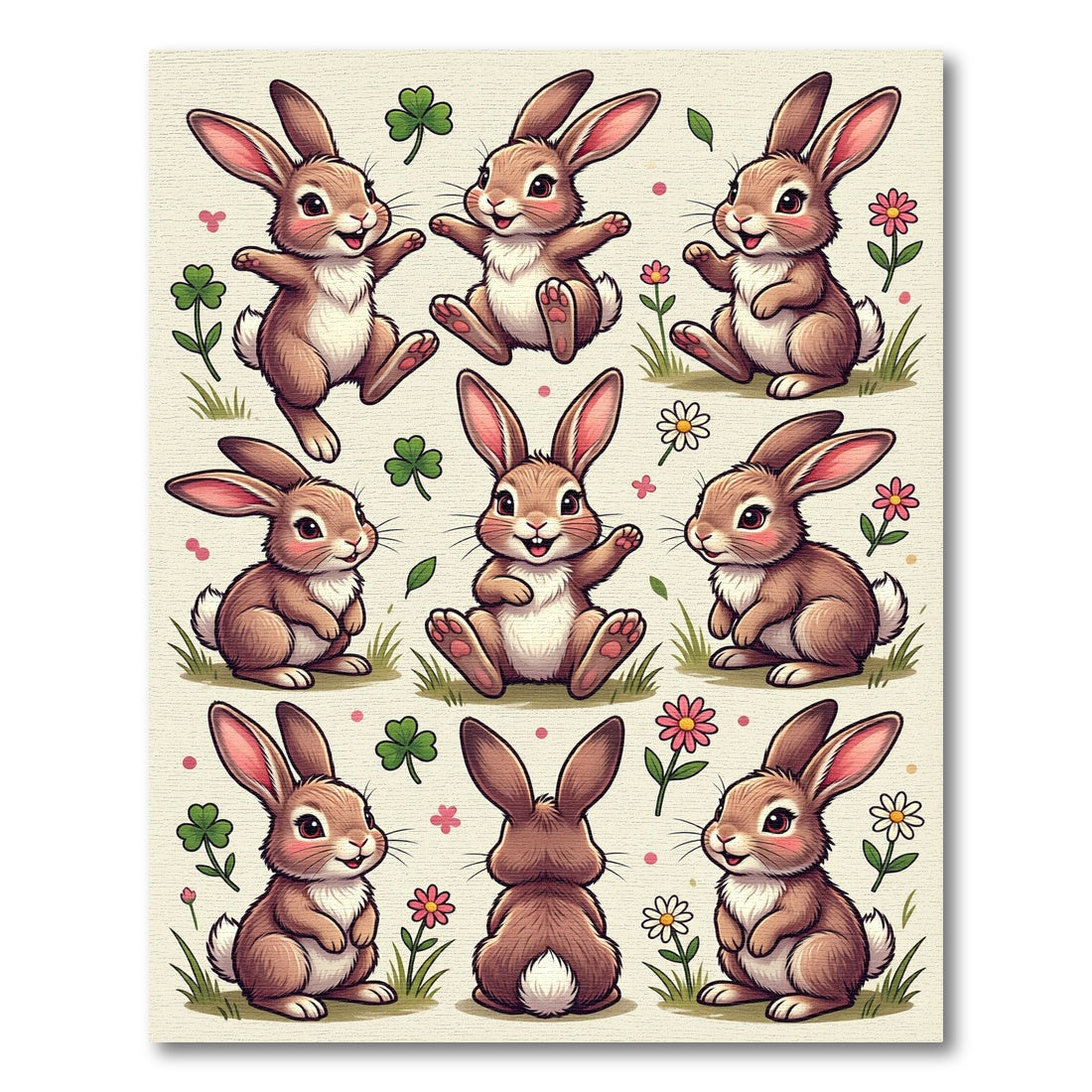 Whimsical Brown Bunny Meadow Garden Rug