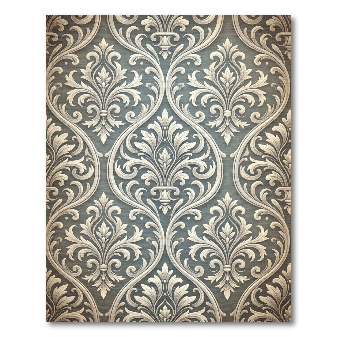 Elegant Gray White Damask Floral Scroll Rug