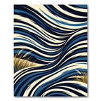 Bold Blue Golden Grass Abstract Waves Rug