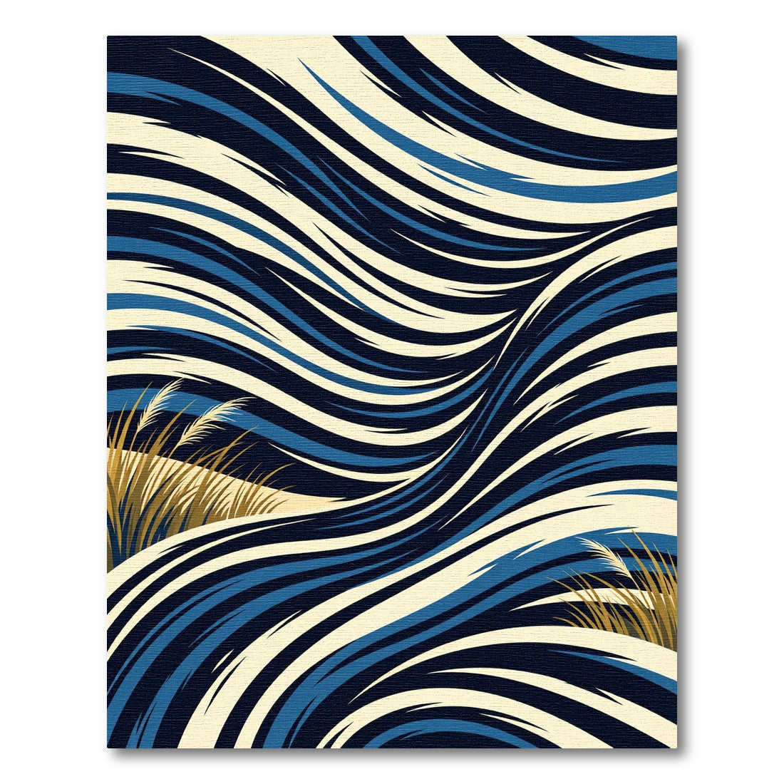Bold Blue Golden Grass Abstract Waves Rug