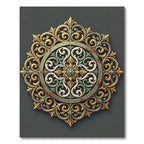 Ornate Sage And Gold Filigree Medallion Rug