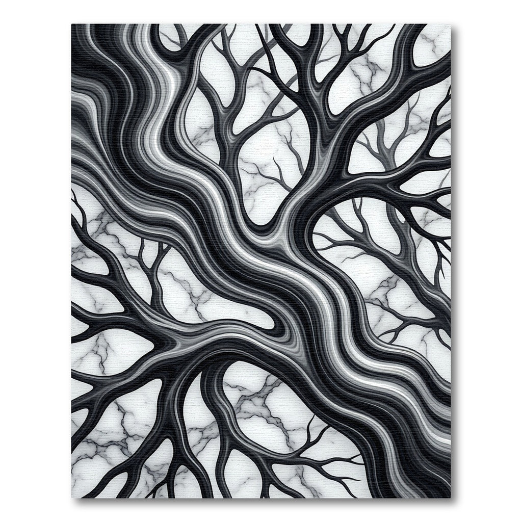 Monochrome Liquid Marble Branch Abstract Rug