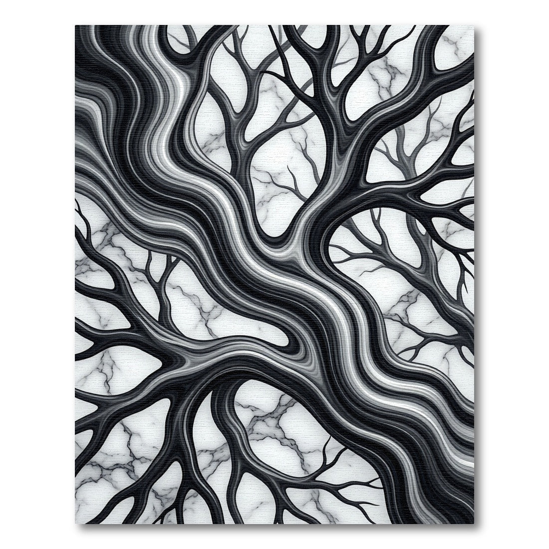 Monochrome Liquid Marble Branch Abstract Rug