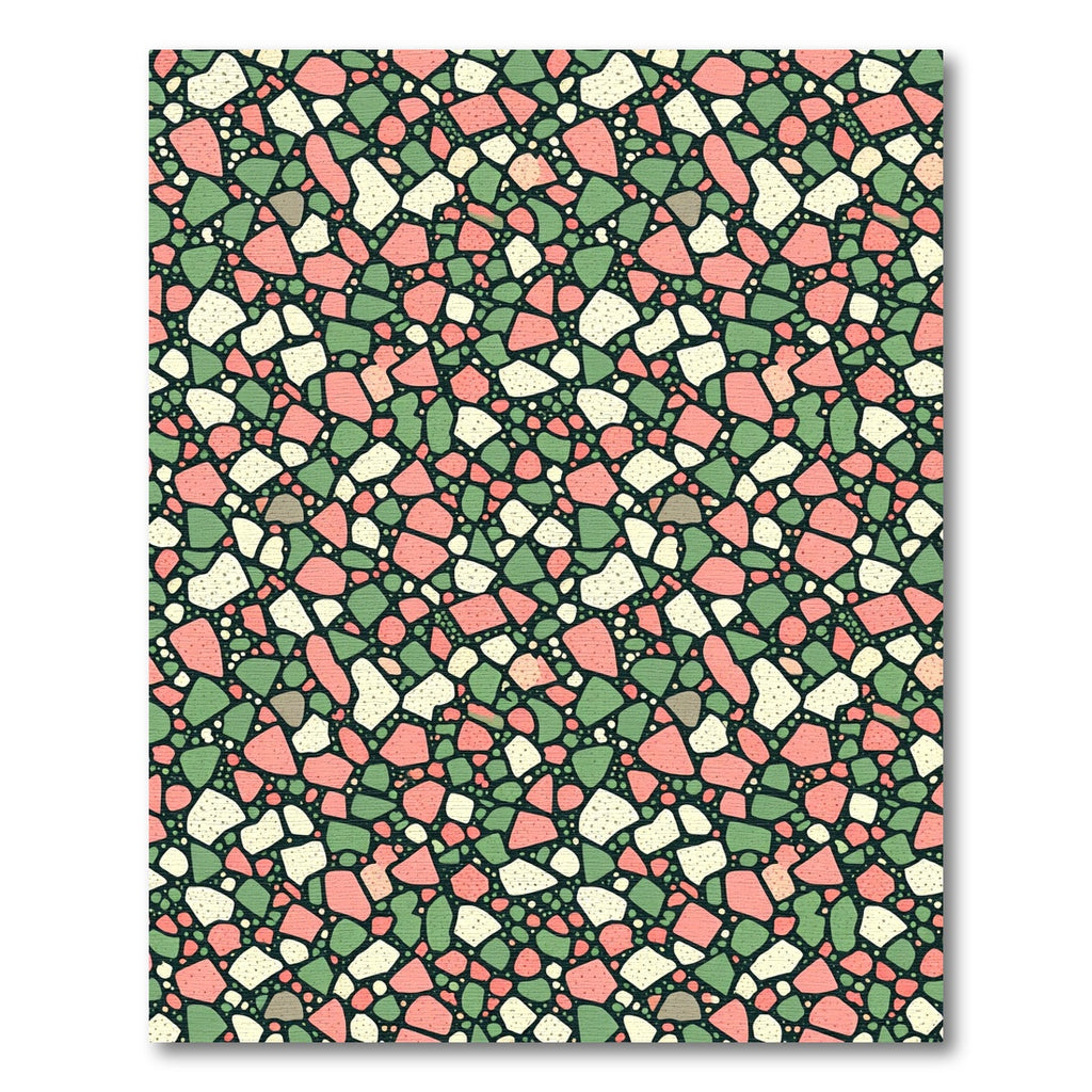 Modern Terrazzo Green and Coral Mosaic Rug