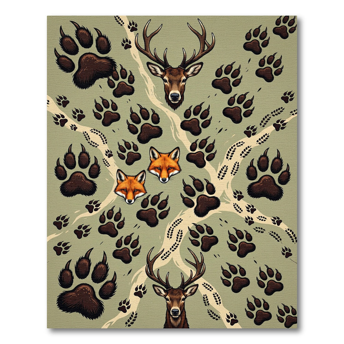 Rustic Forest Animal Paw Print Rug