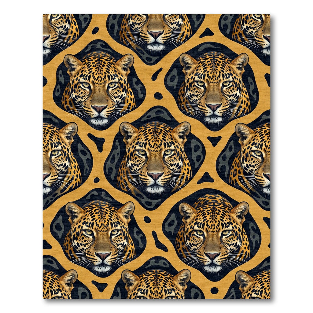 Fierce Leopard Head Golden Ochre Rug