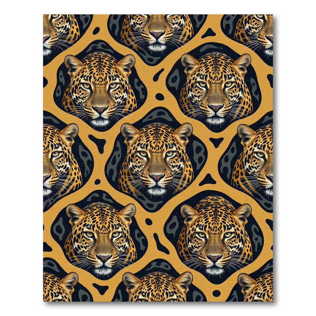 Fierce Leopard Head Golden Ochre Rug