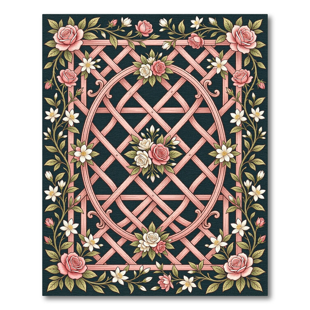 Rose Pink Garden Lattice Floral Accent Rug