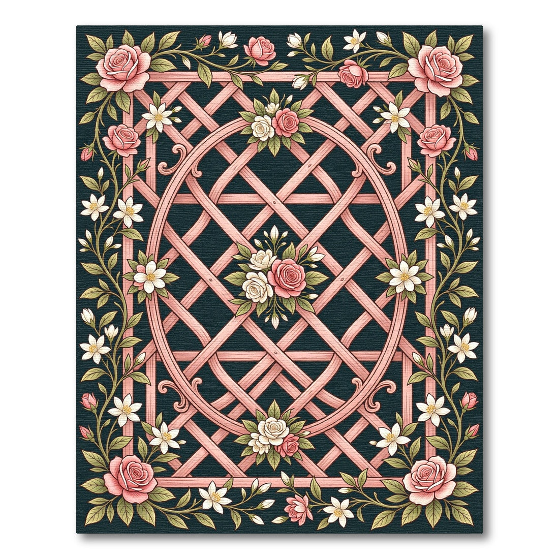 Rose Pink Garden Lattice Floral Accent Rug