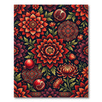 Crimson Red Floral Pomegranate Mandala Rug
