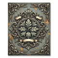 Ornate Scrollwork Acanthus Leaf Emblem Rug