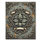Ornate Scrollwork Acanthus Leaf Emblem Rug