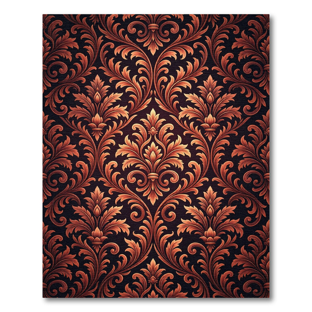 Ornate Burnt Orange Damask Scroll Rug