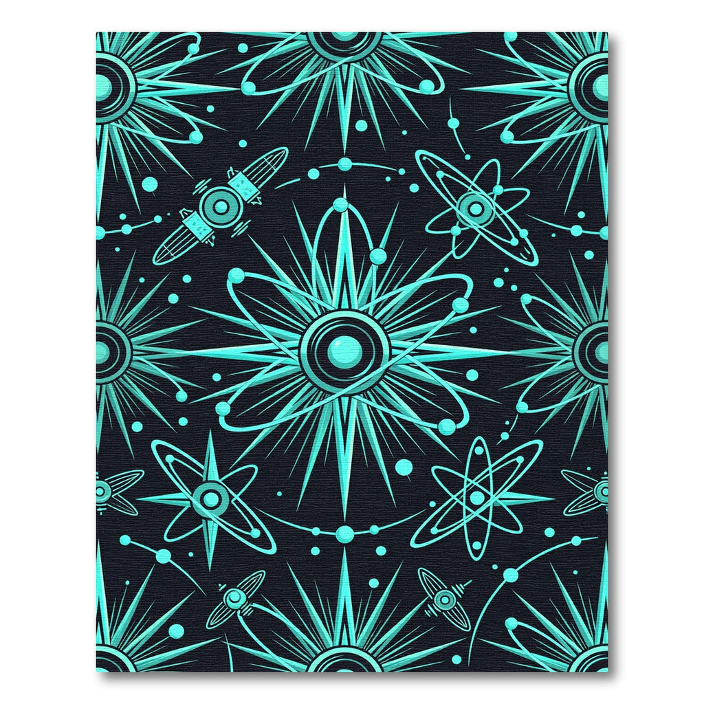 Retro Cyan Atomic Orbit Rug