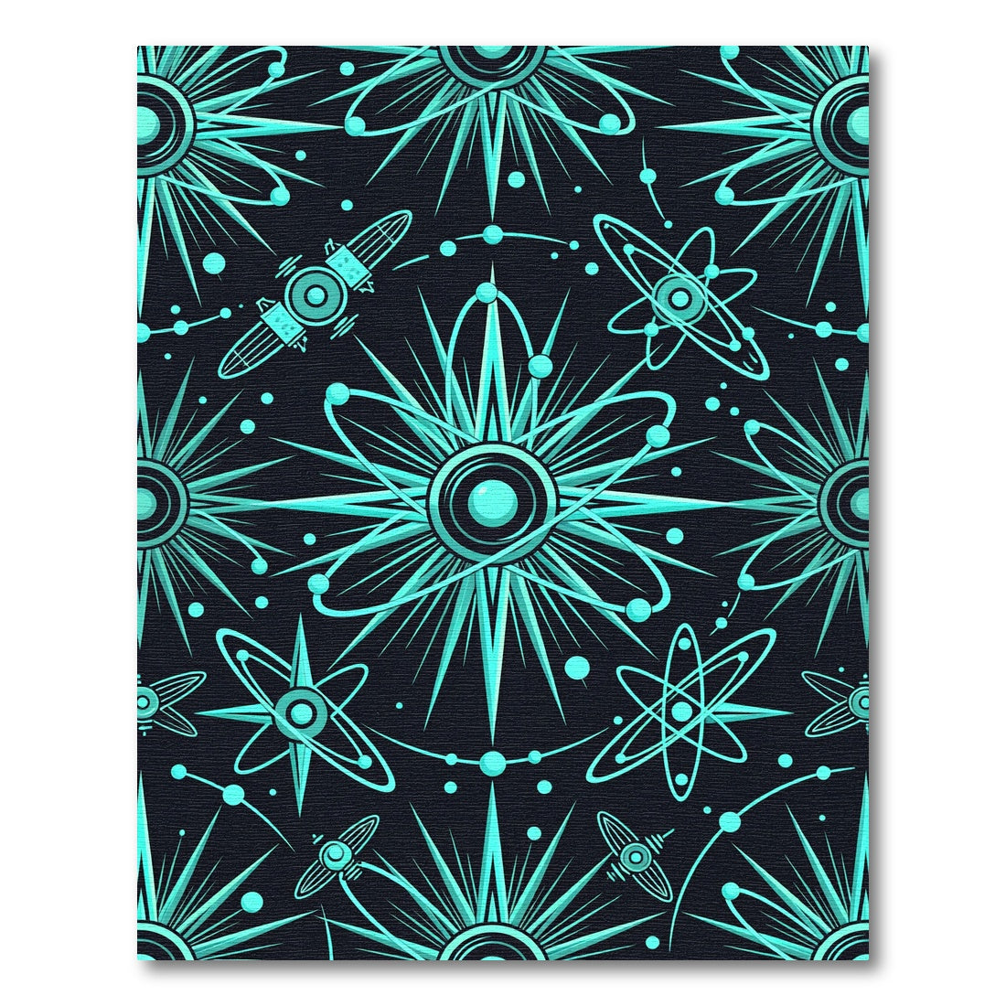 Retro Cyan Atomic Orbit Rug